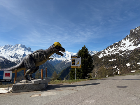 A T-Rex with Mont Blanc in the backdrop